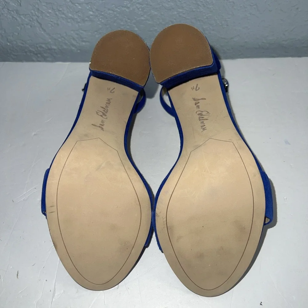 Sam Edelman Womens Yaro Sandal 7.5 RoyalBlue Suede Chunky Heel Ankle Strap Party